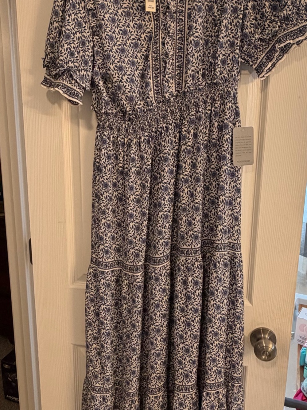 Max Studio Blue and White Floral Tiered Maxi Dress